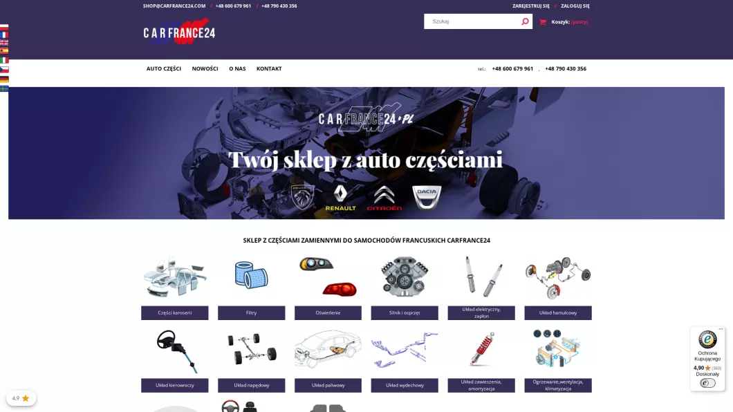 Sklep z częściami do samochodów francuskich Carfrance24